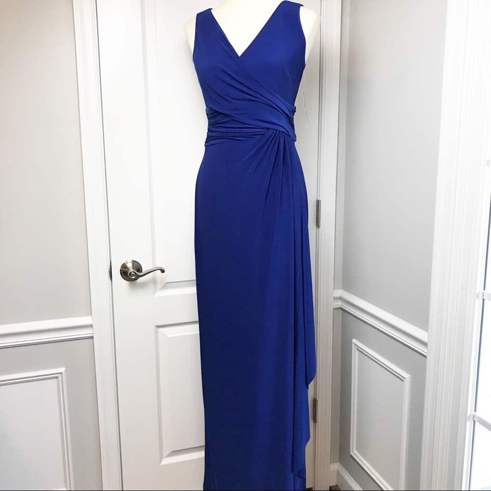 Chaps Sleeveless Faux Wrap Maxi Evening Gown Sz 6
